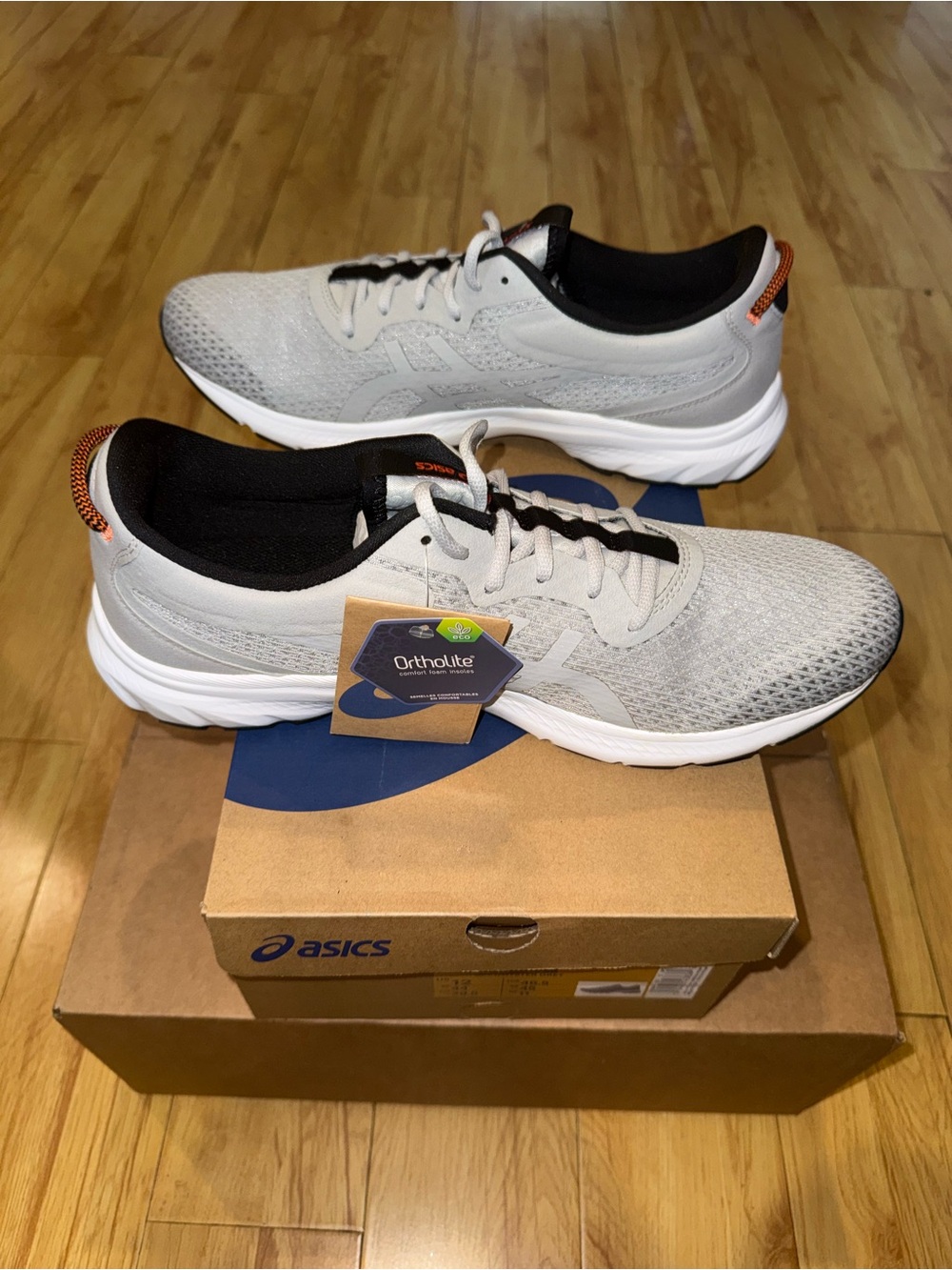 Asics Light Gray and Black Men's Running Sneakers with Orange Accents - Picture 3 of 13
